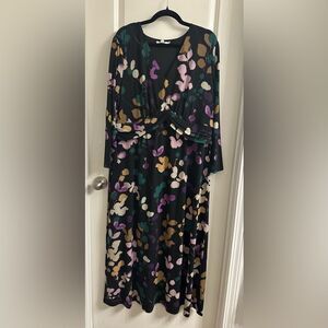 Chico’s V-Neck 3/4 Sleeve Floral Maxi Dress Size 3 US 16 Multicolor